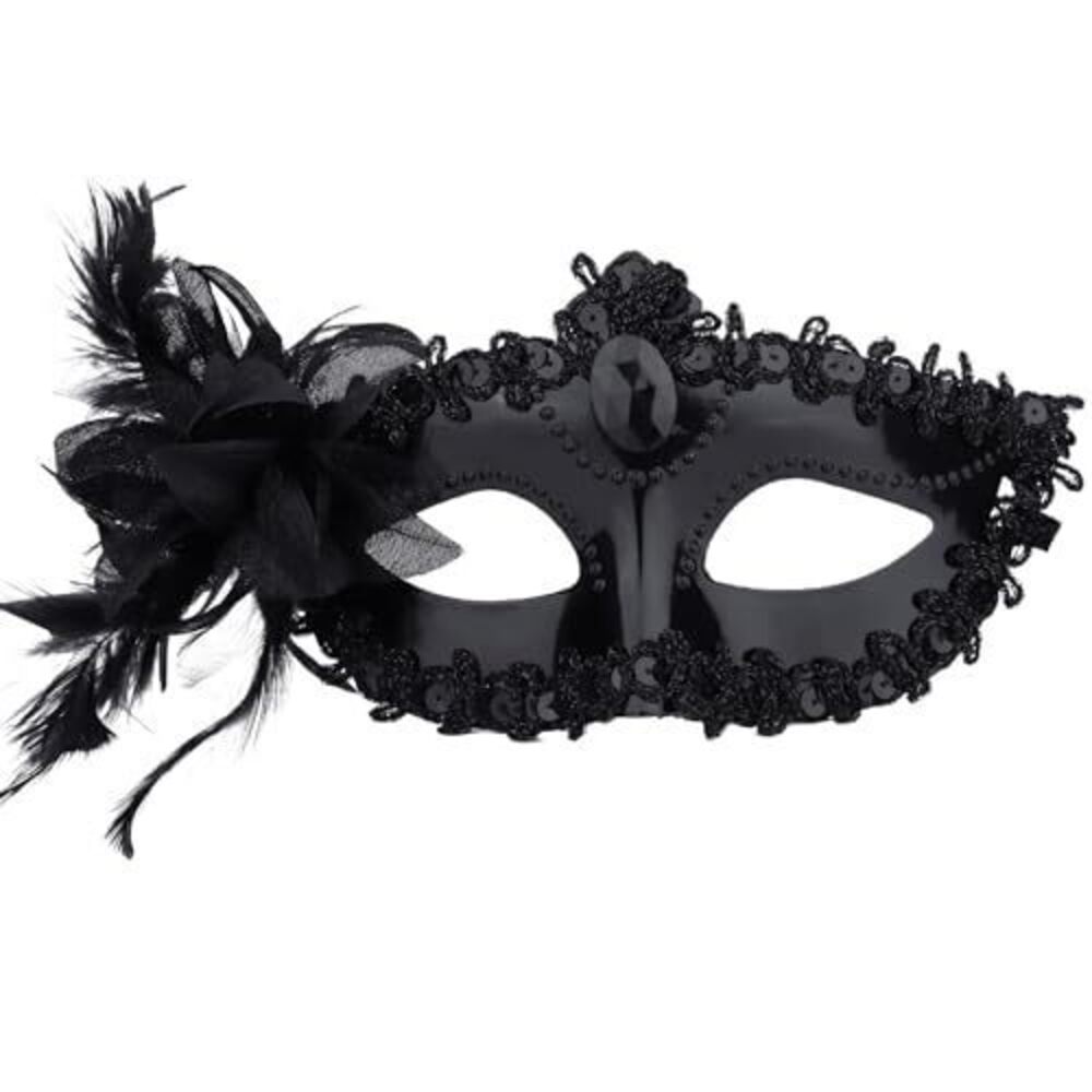 8134 Black Masquerade Mask , Elegant Lace Venetian & Mardi Gras Dress